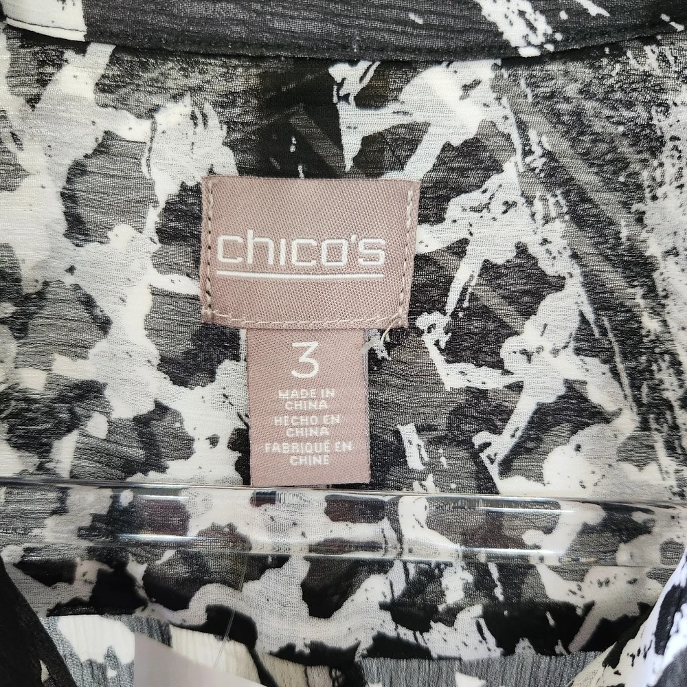 Chicos 3 Roll Tab Sleeve Button Front Blouse Semi Sheer Womens Size XL White NWT - Picture 4 of 8